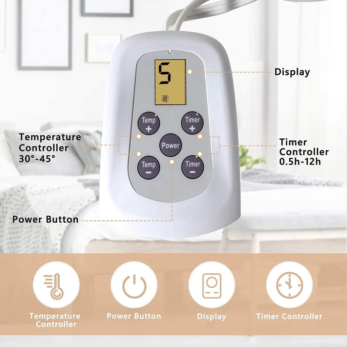 Electric Blanket Queen Size with Dual Control, 10 Heating Levels& 12 Hours Auto-Off, Overheat Protection, White