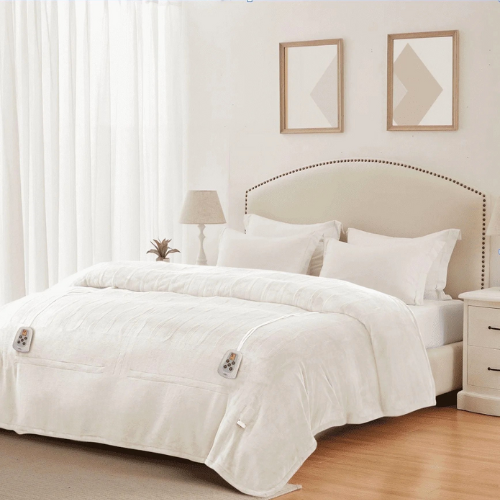 Electric Blanket Queen Size with Dual Control, 10 Heating Levels& 12 Hours Auto-Off, Overheat Protection, White