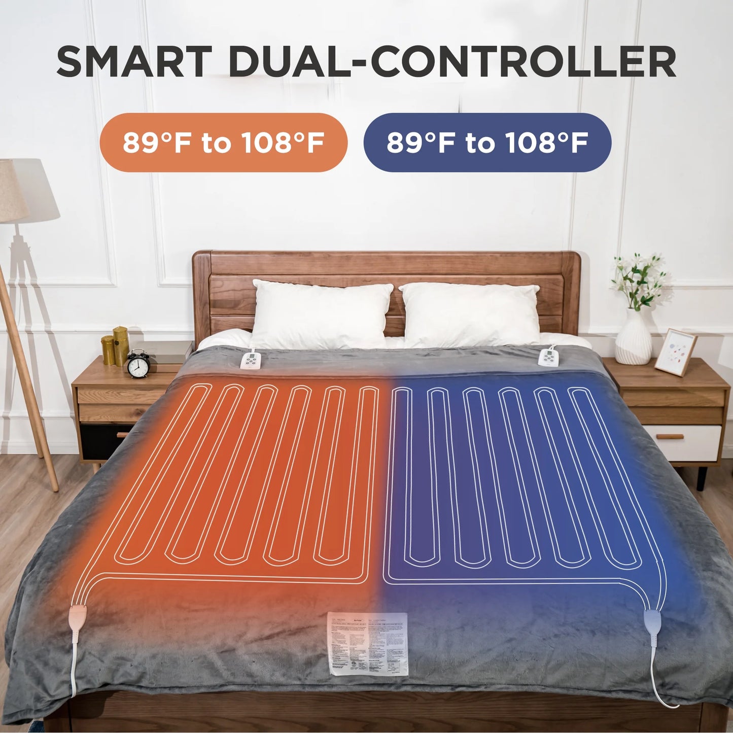 Royalcraft Electric Blanket Queen Size with Dual Control, 10 Heating Levels& 12 Hours Auto-Off, Overheat Protection, Grey