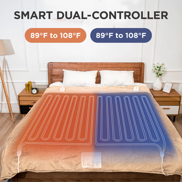 Electric Blanket Queen Size with Dual Control, 10 Heating Levels& 12 Hours Auto-Off, Overheat Protection, Beige