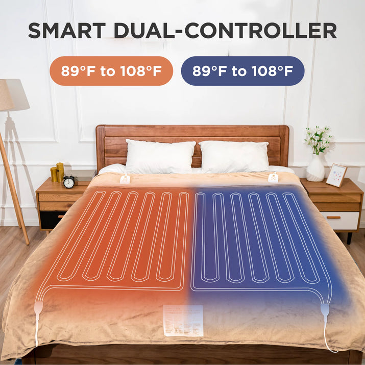 Electric Blanket Queen Size with Dual Control, 10 Heating Levels& 12 Hours Auto-Off, Overheat Protection, Beige
