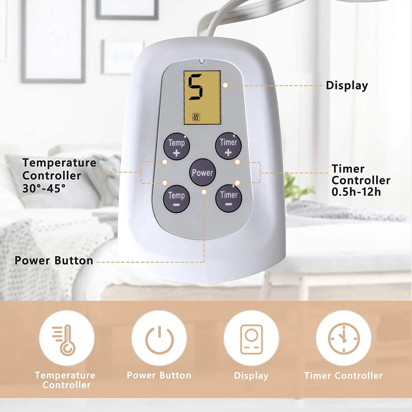 Electric Blanket Queen Size with Dual Control, 10 Heating Levels& 12 Hours Auto-Off, Overheat Protection, Beige