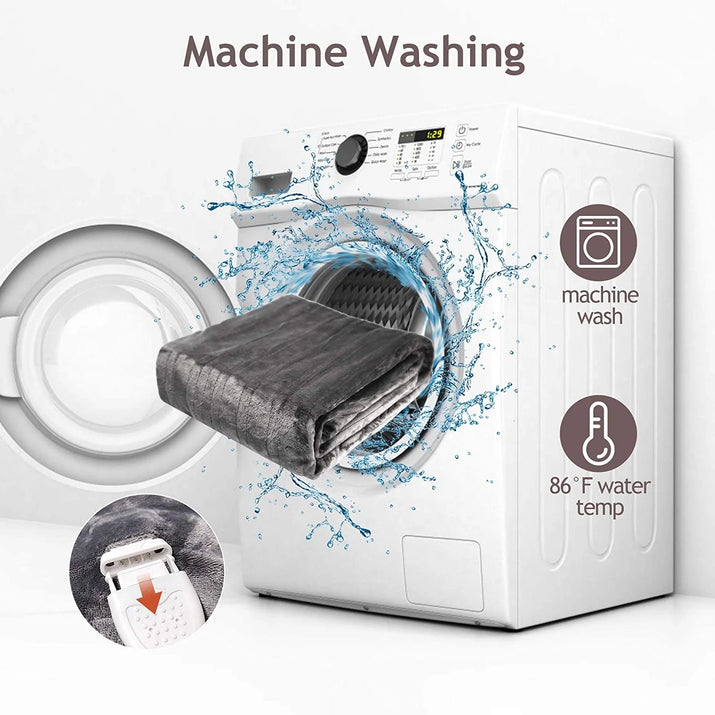 Royalcraft Electric Blanket Queen Size with Dual Control, 10 Heating Levels& 12 Hours Auto-Off, Overheat Protection, Grey