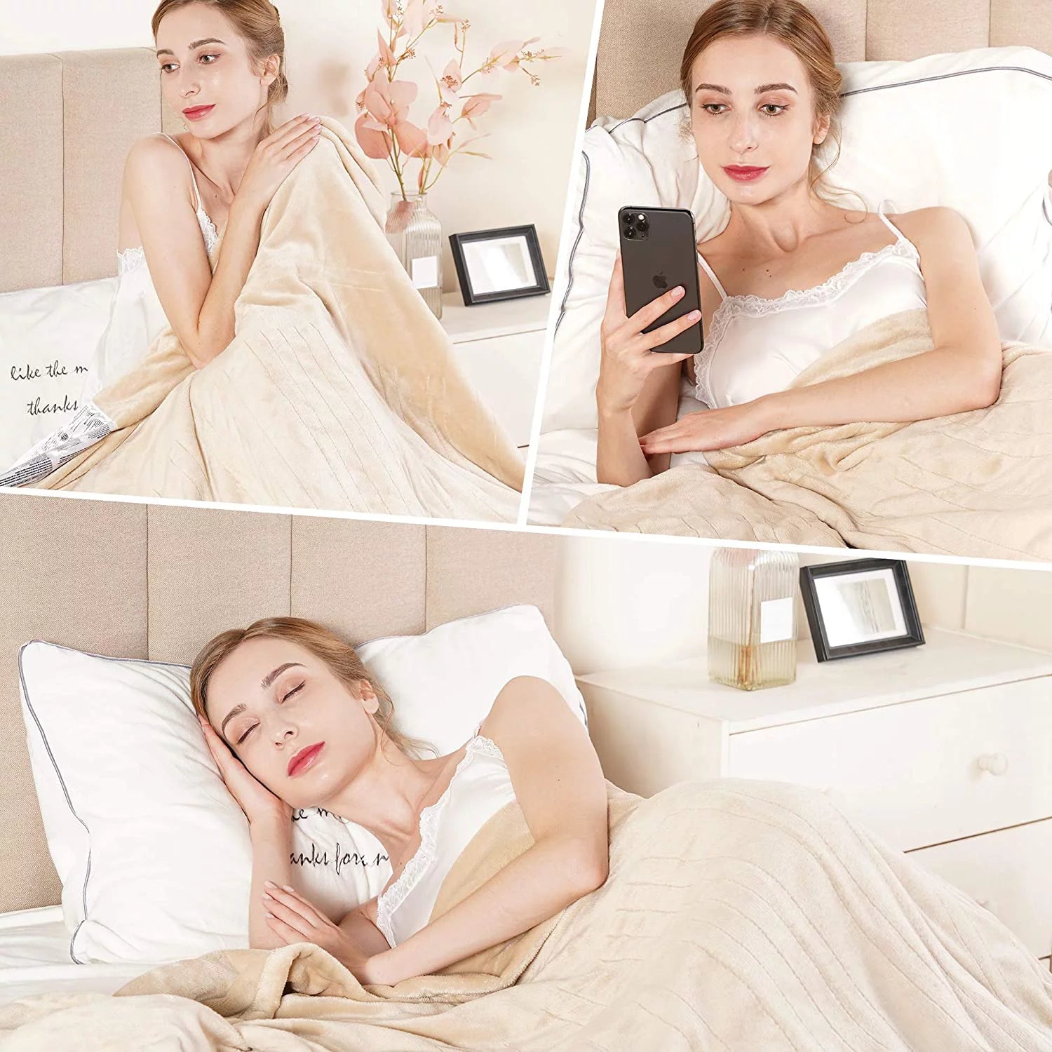 Electric Blanket Queen Size with Dual Control, 10 Heating Levels& 12 Hours Auto-Off, Overheat Protection, Beige