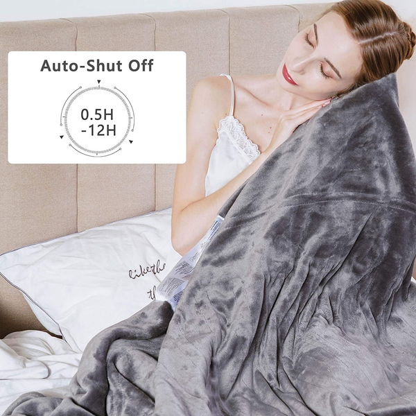 Royalcraft Electric Blanket Queen Size with Dual Control, 10 Heating Levels& 12 Hours Auto-Off, Overheat Protection, Grey