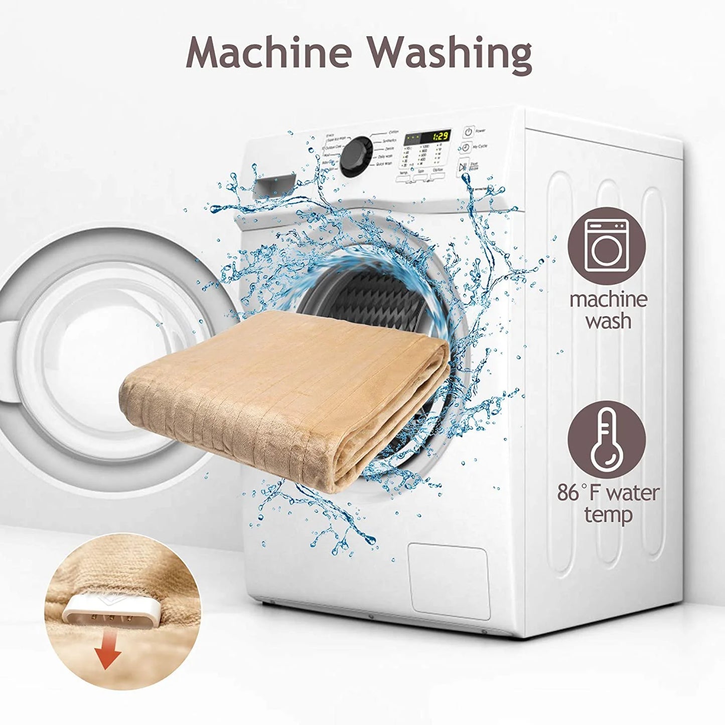 Electric Blanket Queen Size with Dual Control, 10 Heating Levels& 12 Hours Auto-Off, Overheat Protection, Beige