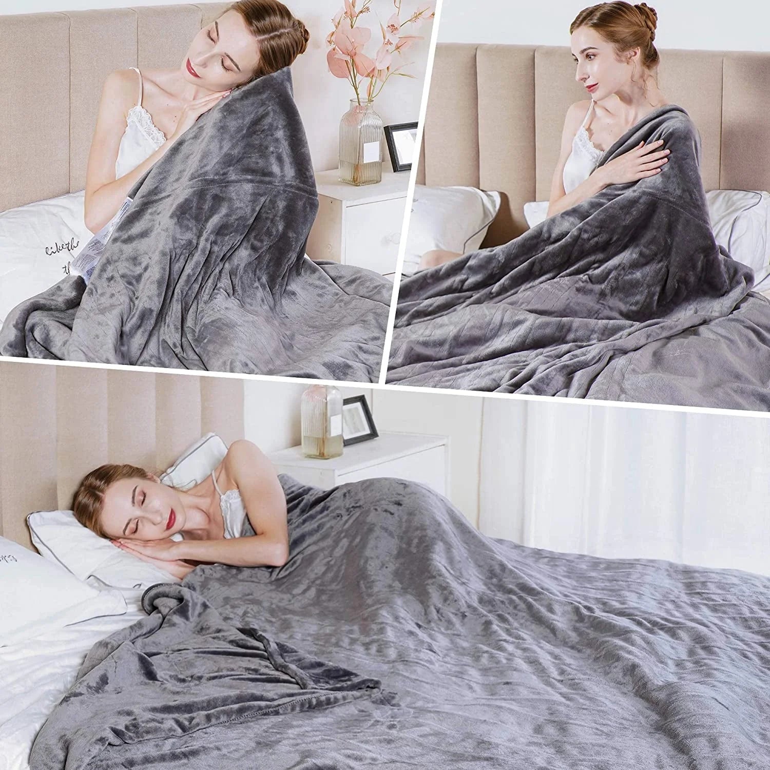 Royalcraft Electric Blanket Queen Size with Dual Control, 10 Heating Levels& 12 Hours Auto-Off, Overheat Protection, Grey