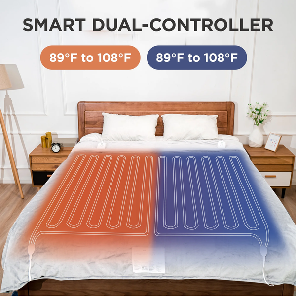 Electric Blanket Queen Size with Dual Control, 10 Heating Levels& 12 Hours Auto-Off, Overheat Protection, White