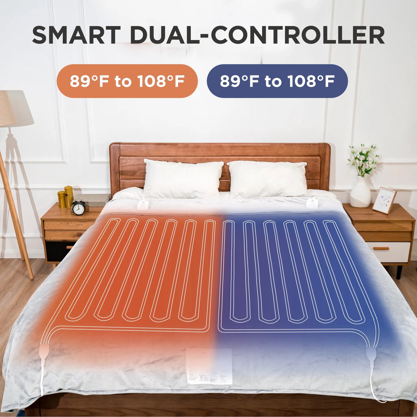 Electric Blanket Queen Size with Dual Control, 10 Heating Levels& 12 Hours Auto-Off, Overheat Protection, White